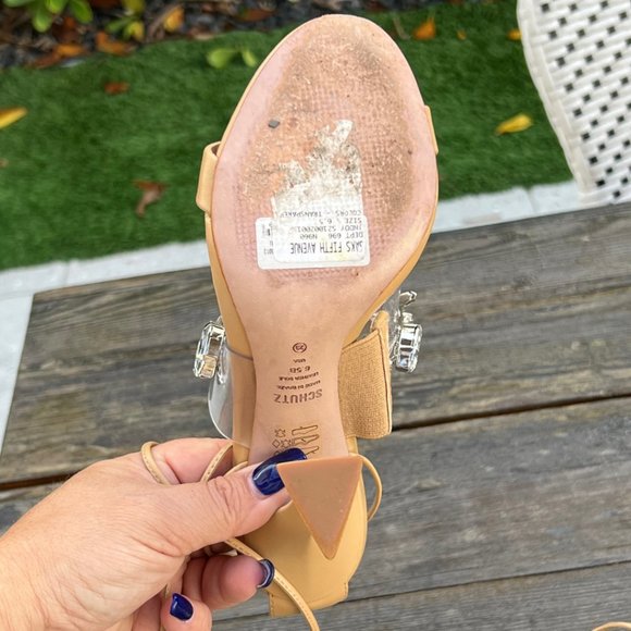 SCHUTZ Crystal Rhinestone Embellished Strappy Heels Nude Tan 6.5 - Picture 14 of 14